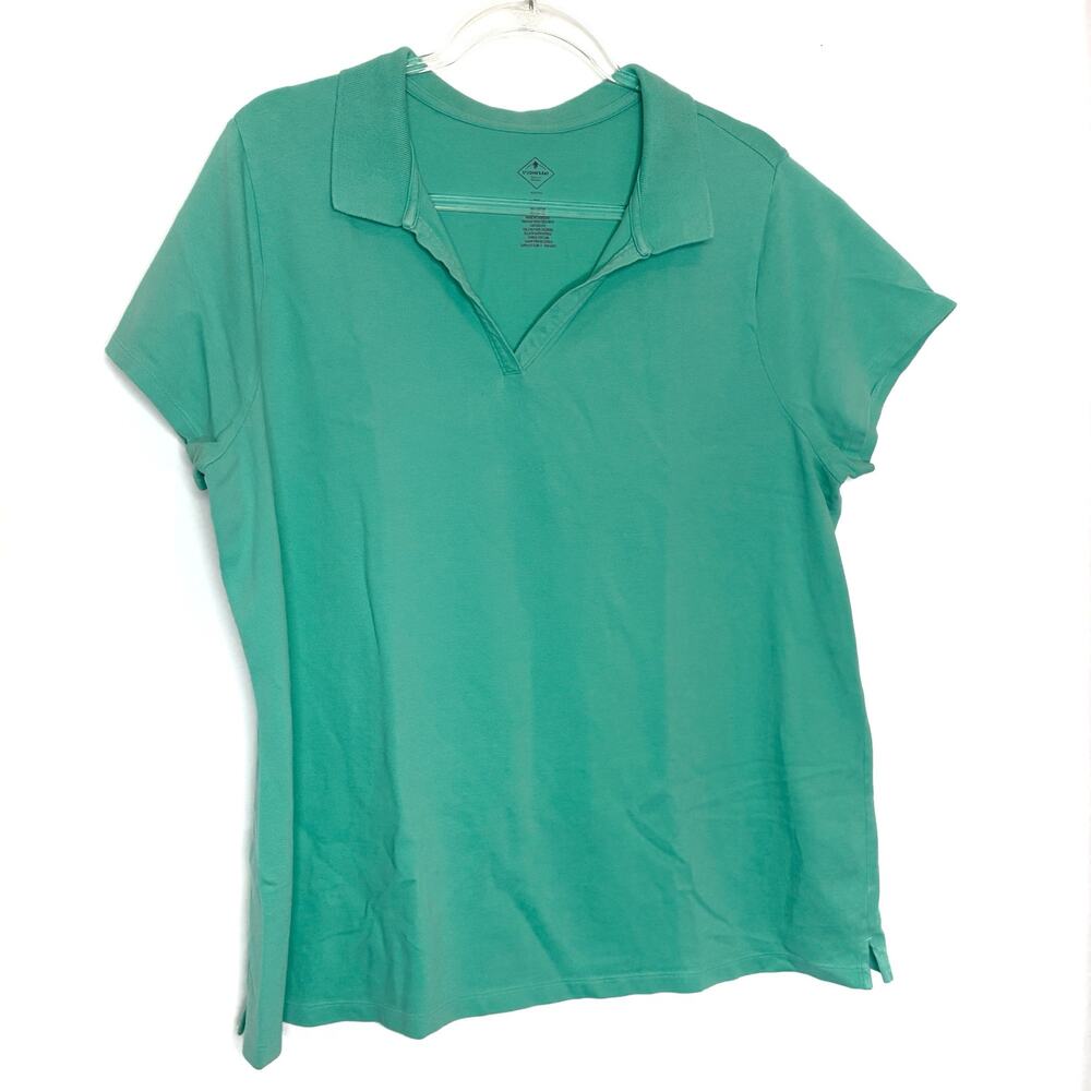St. John's Bay Seafoam Green Blue Short Sleeve Polo Shirt 98% Cotton Womens 2X